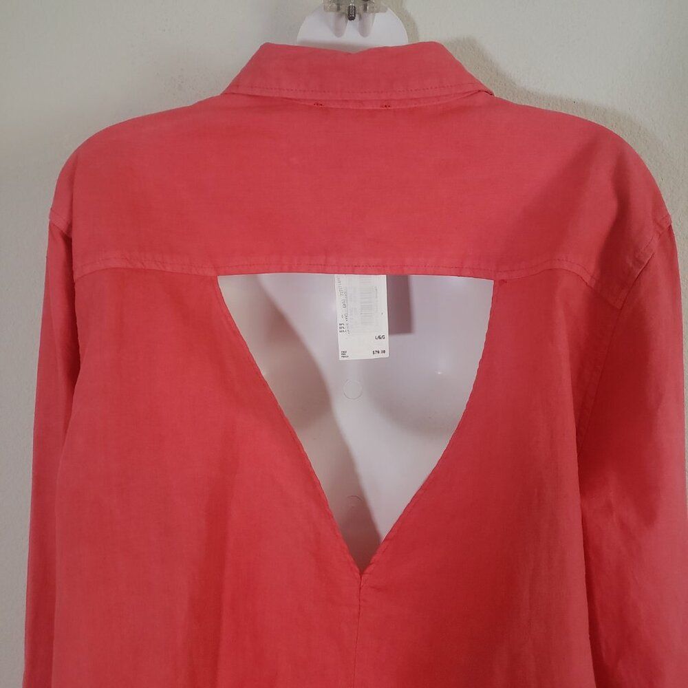 Buffalo David Bitton Women's Linen Top Large Orange Keyhole Back Western Boho — image 8 of 8